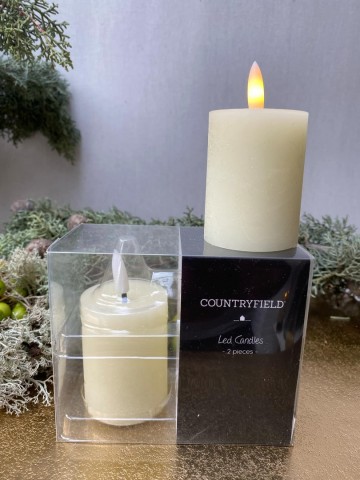 Stompkaars led countryfield 6 x 5 cm ivoor set van 2 3